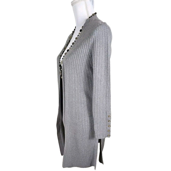 Talbots~Woman Size SPetite~Gray Long Line Open Front Knit Cardigan Cotton Blend. - Picture 8 of 11